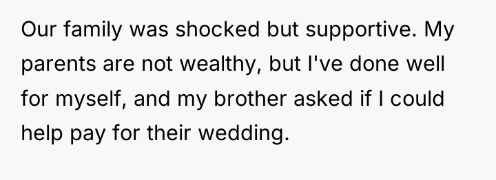 Our family was shocked but supportive. My parents are not...