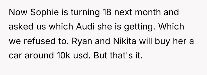 Now Sophie is turning 18 next month and asked us...