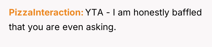 PizzaInteraction YTA - I am honestly baffled that you are...