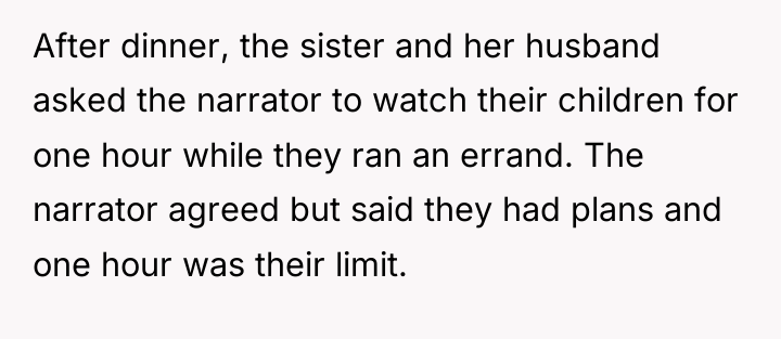 After dinner, the sister and her husband asked the narrator...