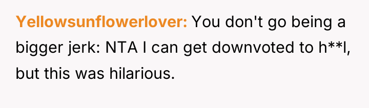 Yellowsunflowerlover You don't go being a bigger jerk: NTA I...