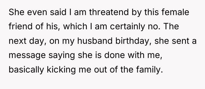 She even said I am threatend by this female friend...