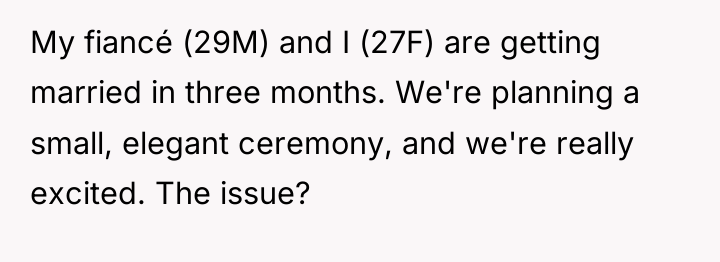 My fiancé (29M) and I (27F) are getting married in...