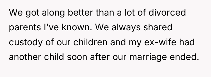 We got along better than a lot of divorced parents...