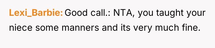 Lexi_Barbie Good call.: NTA, you taught your niece some manners...