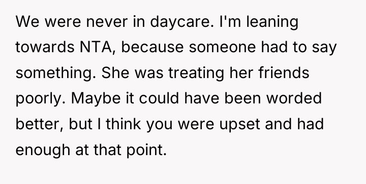 We were never in daycare. I'm leaning towards NTA, because...