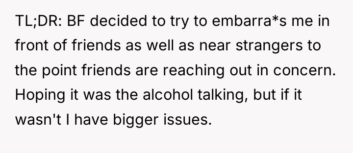 TL;DR: BF decided to try to embarra*s me in front...
