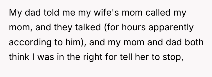My dad told me my wife's mom called my mom,...