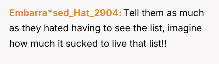 Embarra*sed_Hat_2904 Tell them as much as they hated having to...