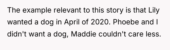 The example relevant to this story is that Lily wanted...