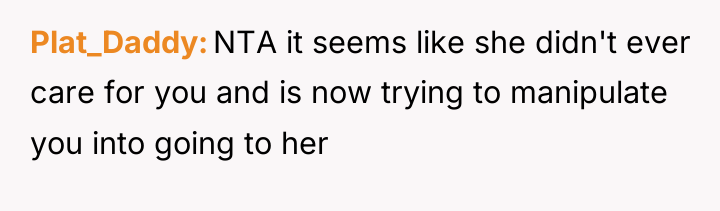 Plat_Daddy NTA it seems like she didn't ever care for...