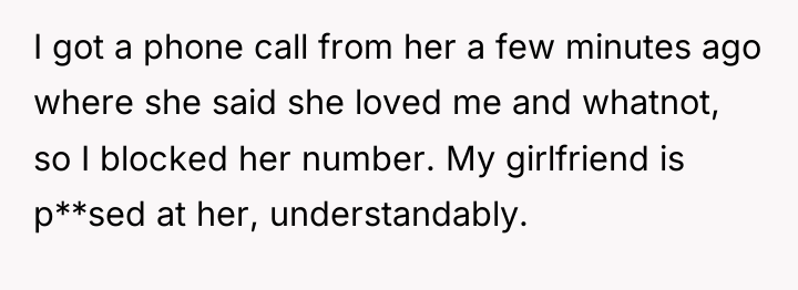 I got a phone call from her a few minutes...