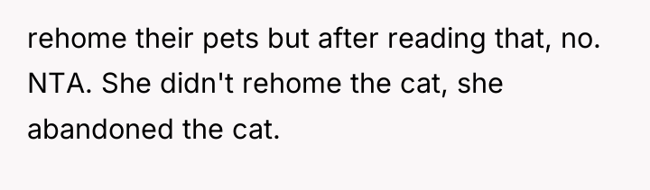 rehome their pets but after reading that, no. NTA. She...