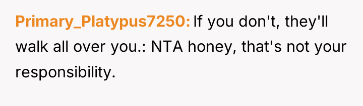 Primary_Platypus7250 If you don't, they'll walk all over you.: NTA...
