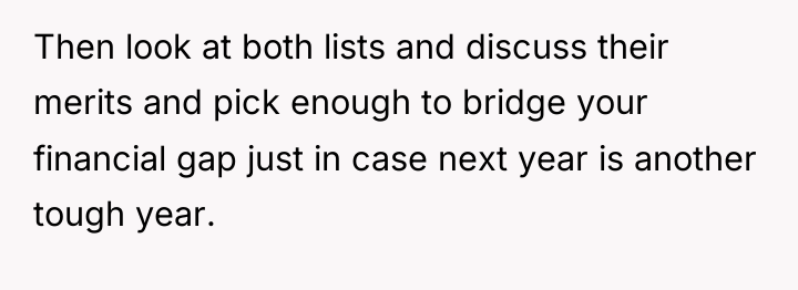 Then look at both lists and discuss their merits and...