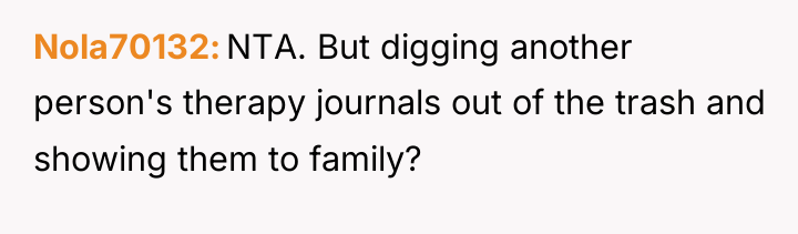 Nola70132 NTA. But digging another person's therapy journals out of...