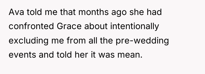 Ava told me that months ago she had confronted Grace...