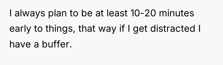 I always plan to be at least 10-20 minutes early...