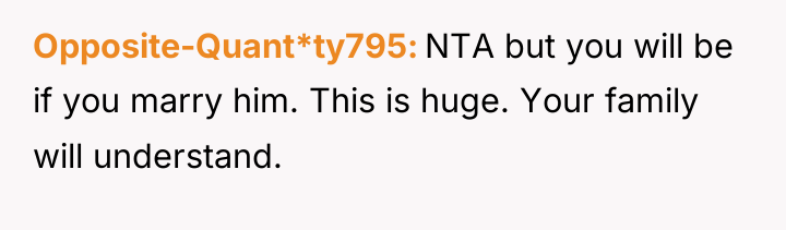 Opposite-Quant*ty795 NTA but you will be if you marry him....