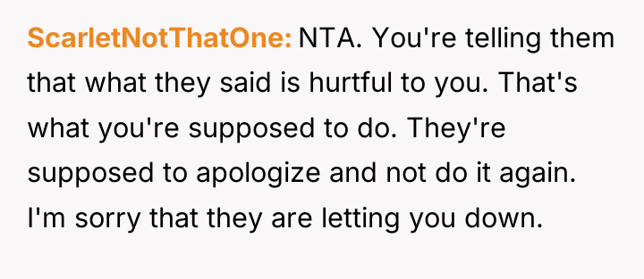 ScarletNotThatOne NTA. You're telling them that what they said is...