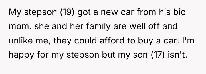 My stepson (19) got a new car from his bio...