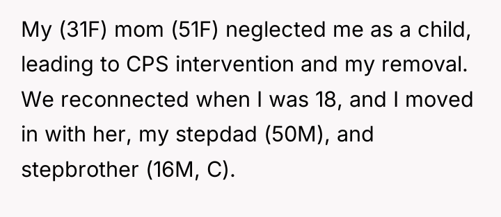 My (31F) mom (51F) neglected me as a child, leading...