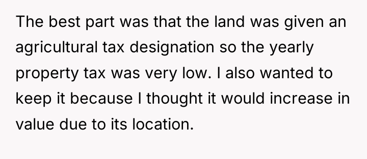 The best part was that the land was given an...