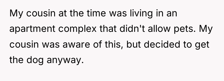 My cousin at the time was living in an apartment...