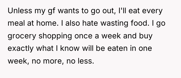 Unless my gf wants to go out, I'll eat every...