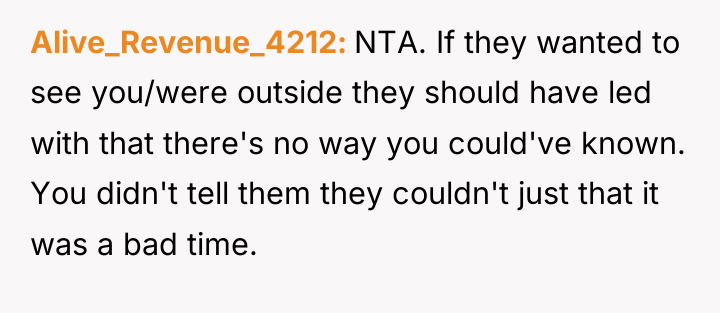 Alive_Revenue_4212 NTA. If they wanted to see you/were outside they...