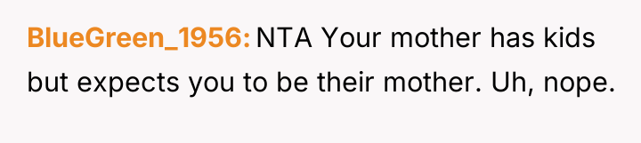 BlueGreen_1956 NTA Your mother has kids but expects you to...