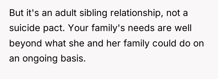 But it's an adult sibling relationship, not a suicide pact....