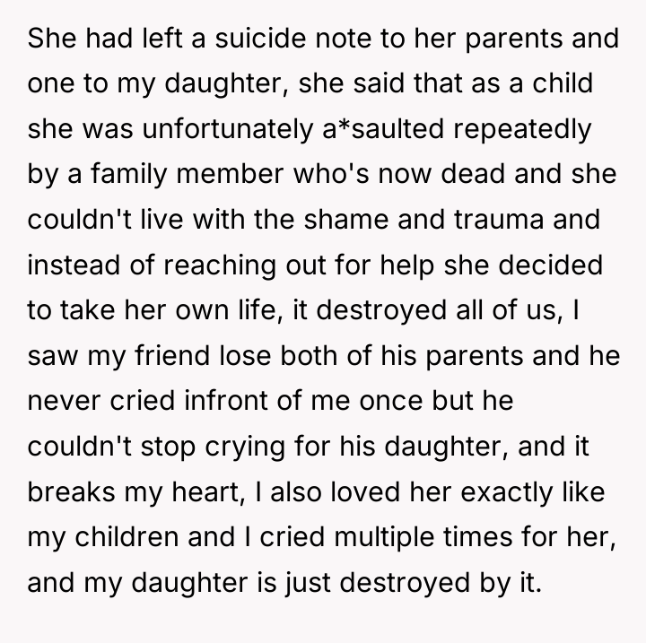 She had left a suicide note to her parents and...