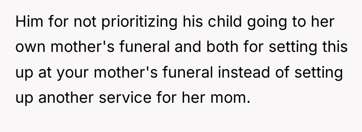 Him for not prioritizing his child going to her own...