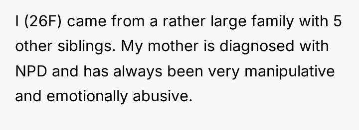 I (26F) came from a rather large family with 5...