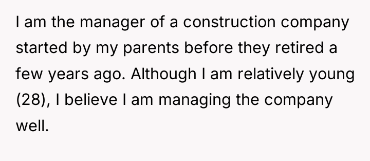 I am the manager of a construction company started by...