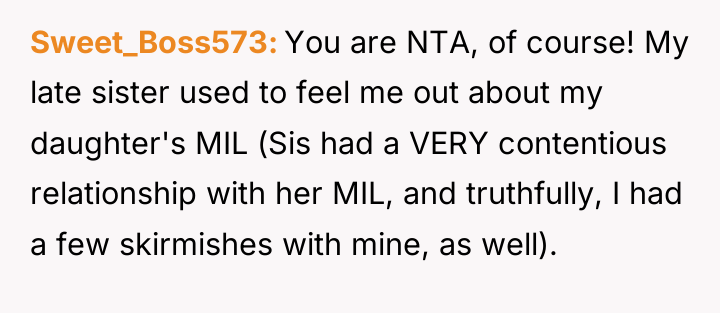 Sweet_Boss573 You are NTA, of course! My late sister used...