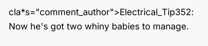cla*s="comment_author">Electrical_Tip352: Now he's got two whiny babies to manage.