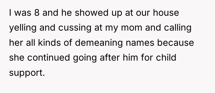 I was 8 and he showed up at our house...