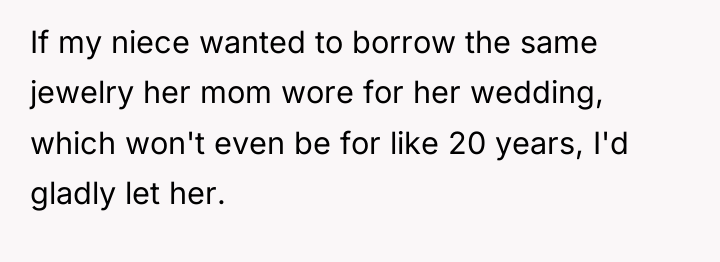 If my niece wanted to borrow the same jewelry her...