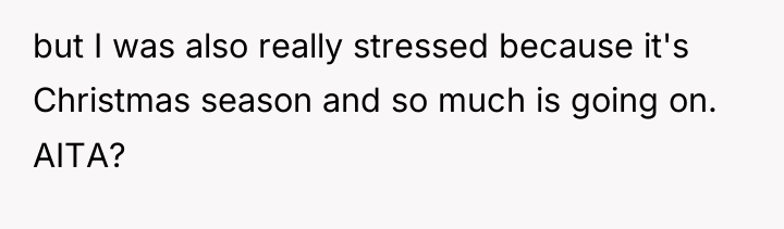 but I was also really stressed because it's Christmas season...