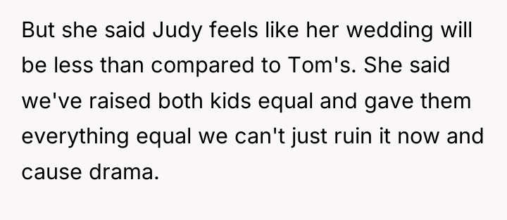 But she said Judy feels like her wedding will be...