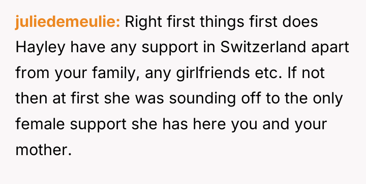 juliedemeulie Right first things first does Hayley have any support...