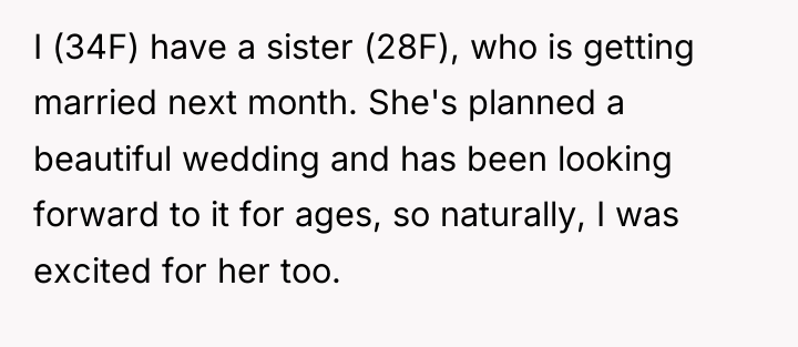 I (34F) have a sister (28F), who is getting married...