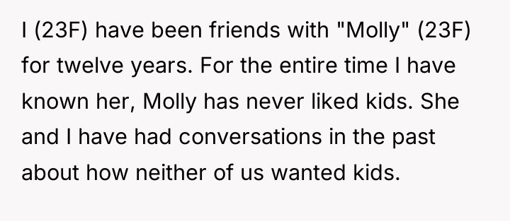 I (23F) have been friends with "Molly" (23F) for twelve...