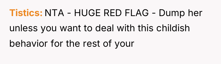 Tistics NTA - HUGE RED FLAG - Dump her unless...