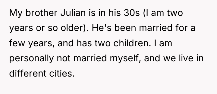 My brother Julian is in his 30s (I am two...