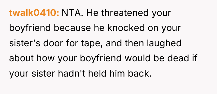 twalk0410 NTA. He threatened your boyfriend because he knocked on...