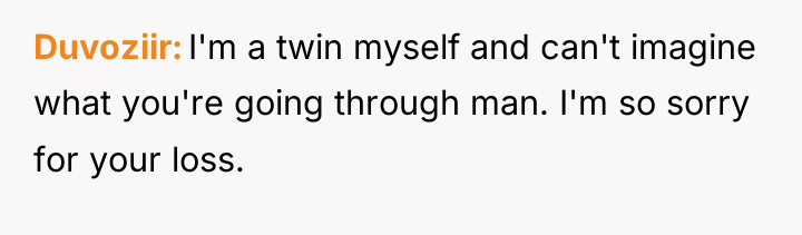 Duvoziir I'm a twin myself and can't imagine what you're...