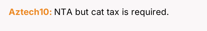 Aztech10 NTA but cat tax is required.